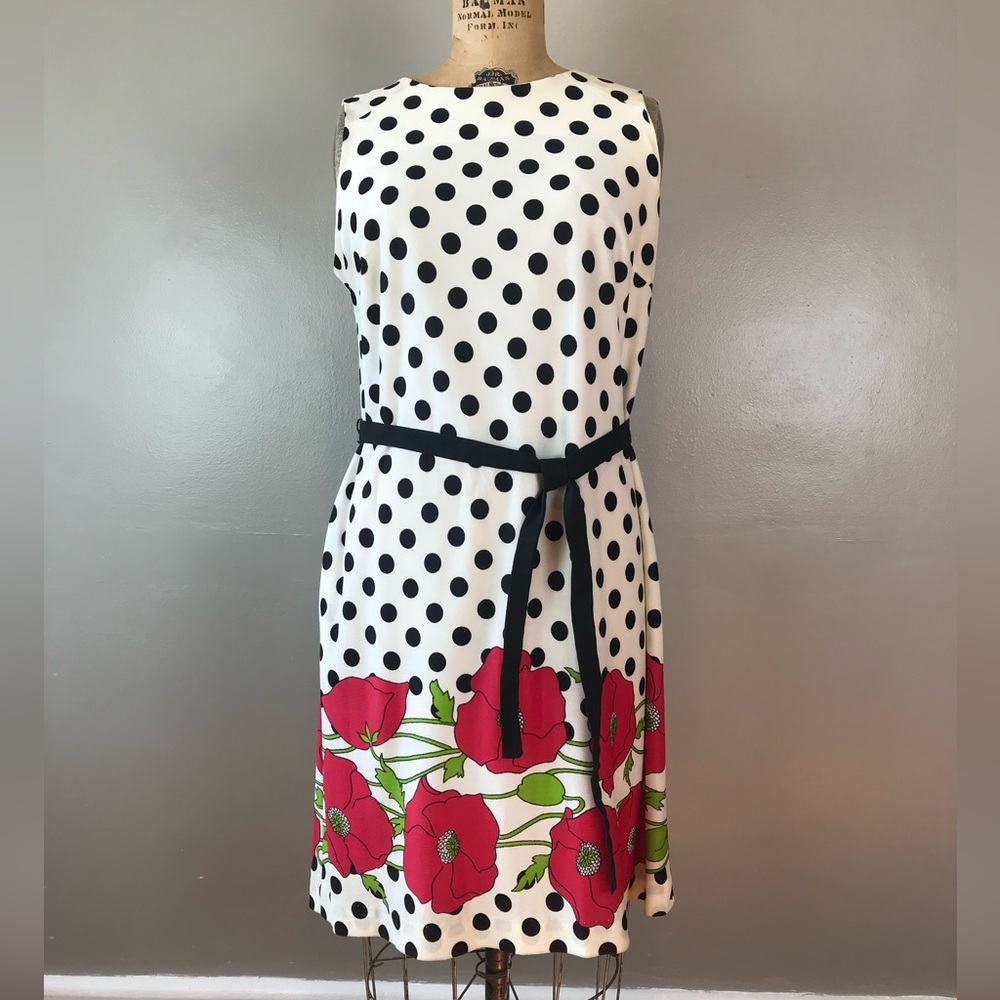 60’s Jersey Polka Dot and Floral Print Dress